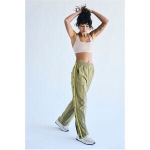 Free People Movement Large Baby Got Track Snap Pants in Olive with Yellow Stripe